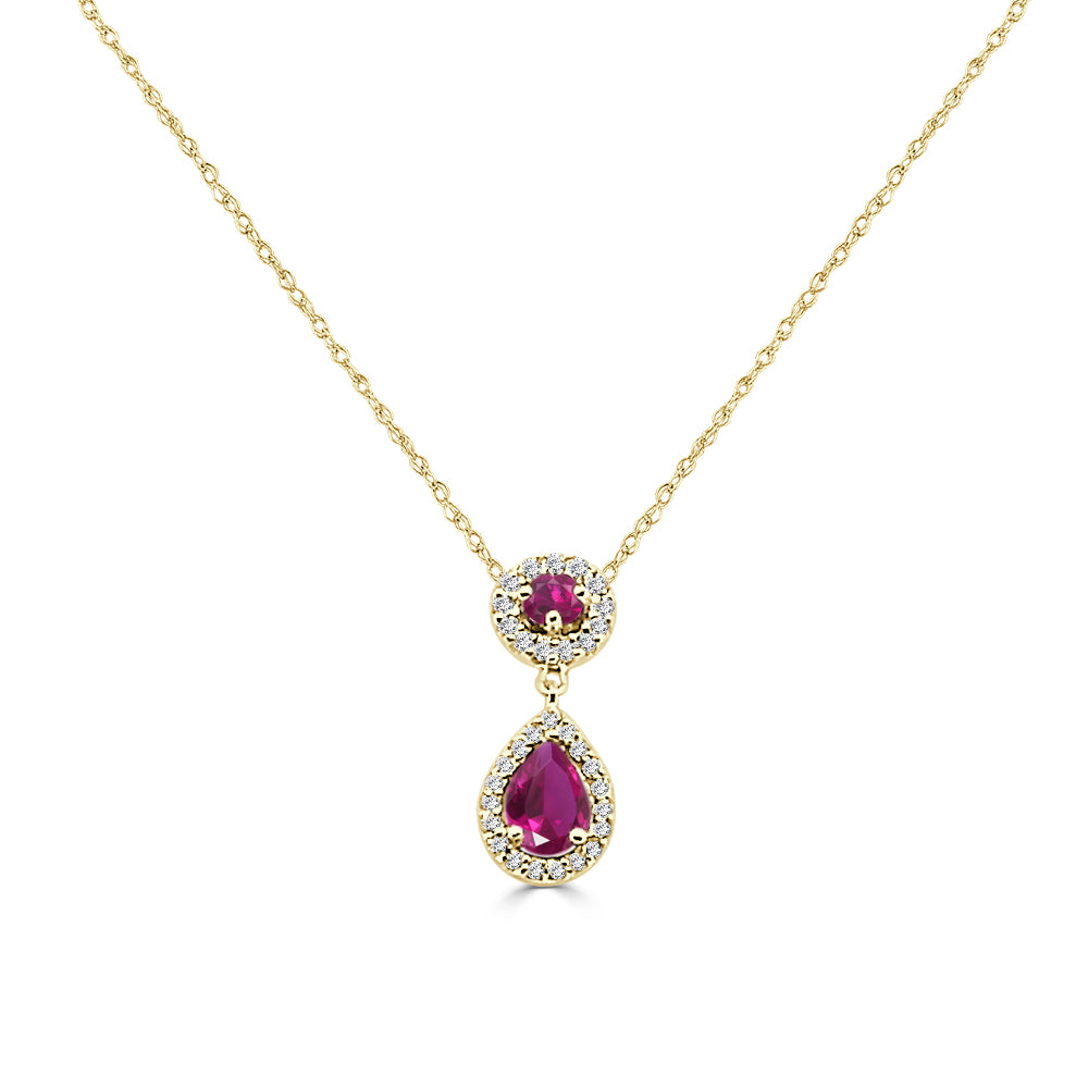 Stunning Diamond and Ruby Necklace in 14 Karat Yellow Gold with 0.65 Carat Ruby