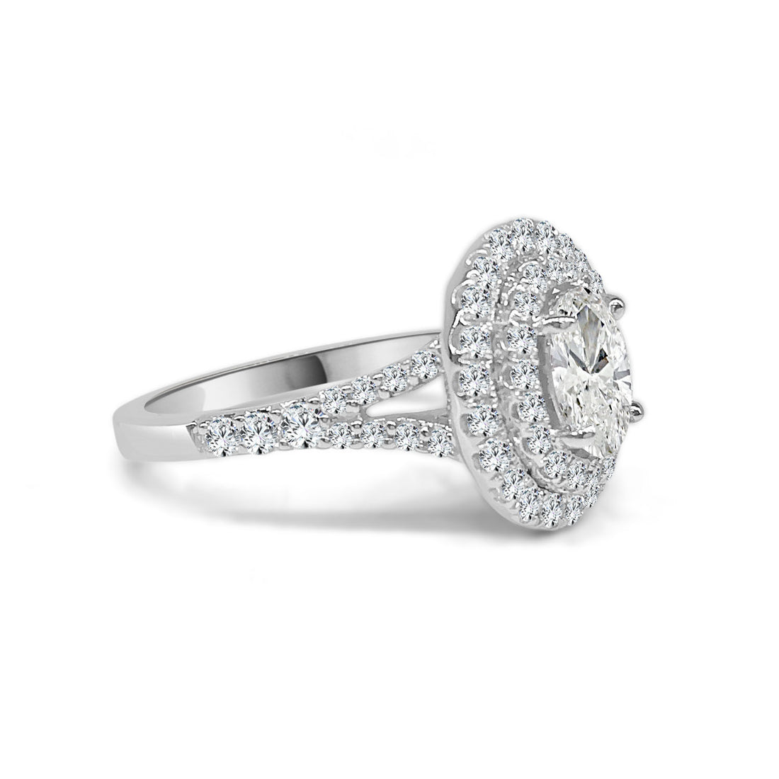 Oval Double Halo Diamond Engagement Ring in 14K White Gold - 0.73ct Natural Oval Diamond