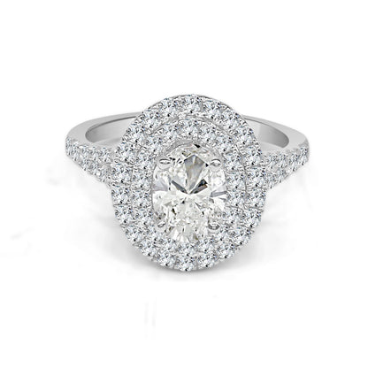 For Forever: Oval Double Diamond Engagement Ring in 14 Karat White Gold