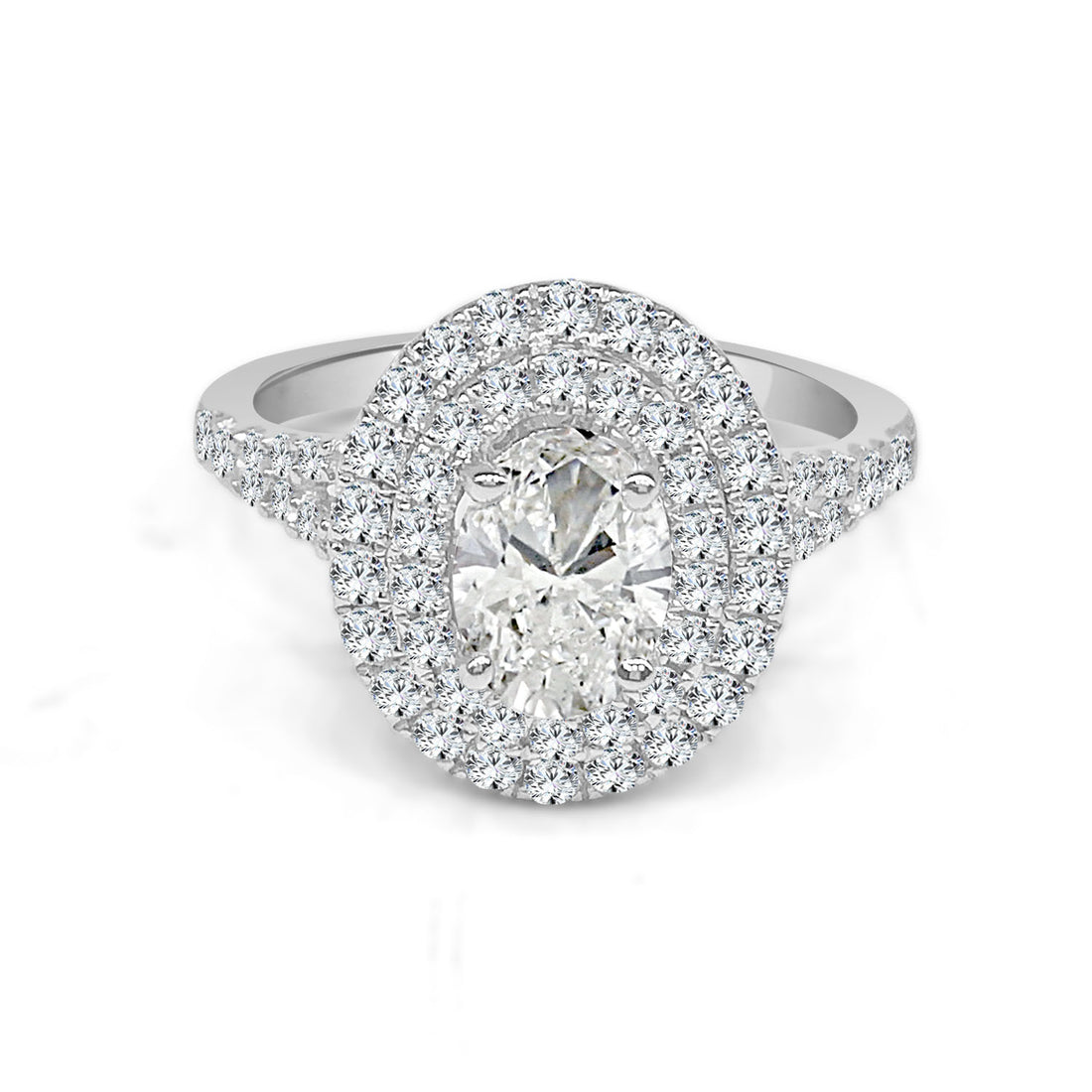 Oval Double Halo Diamond Engagement Ring in 14K White Gold - 0.73ct Natural Oval Diamond
