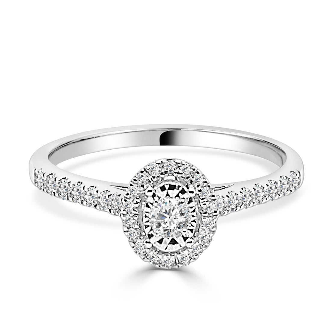 14K White Gold Oval Prong Set Natural Diamond Engagement Ring (0.25 ct)
