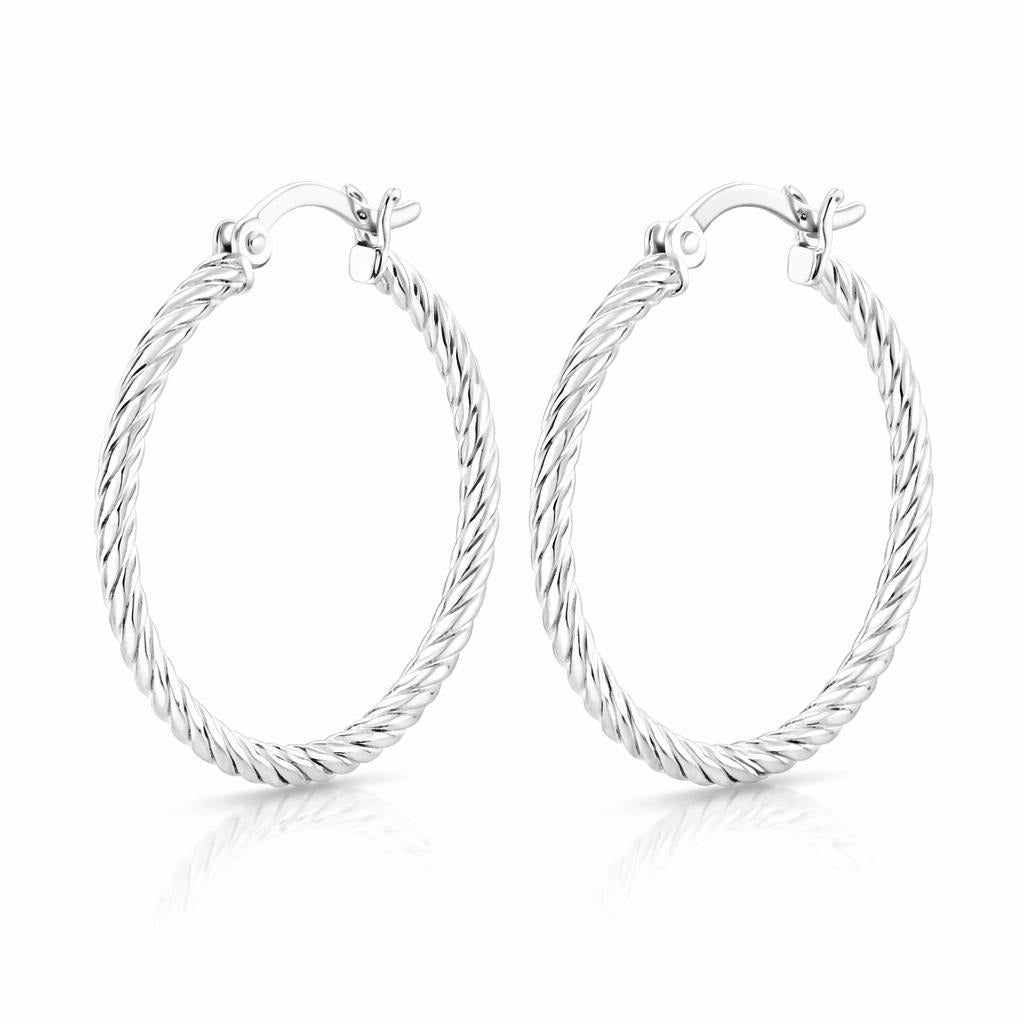 Diamond Cut Twisted 14 Karat White Gold Earrings