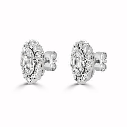 14 Karat White Gold Mosaic Round Stud Earrings with Halo featuring Natural Diamond 0.25 Carat