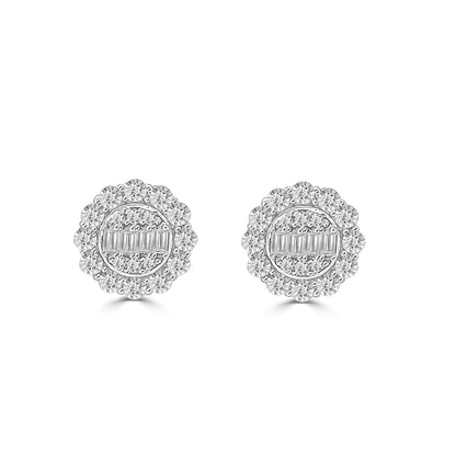 14 Karat White Gold Mosaic Round Stud Earrings with Halo featuring Natural Diamond 0.25 Carat