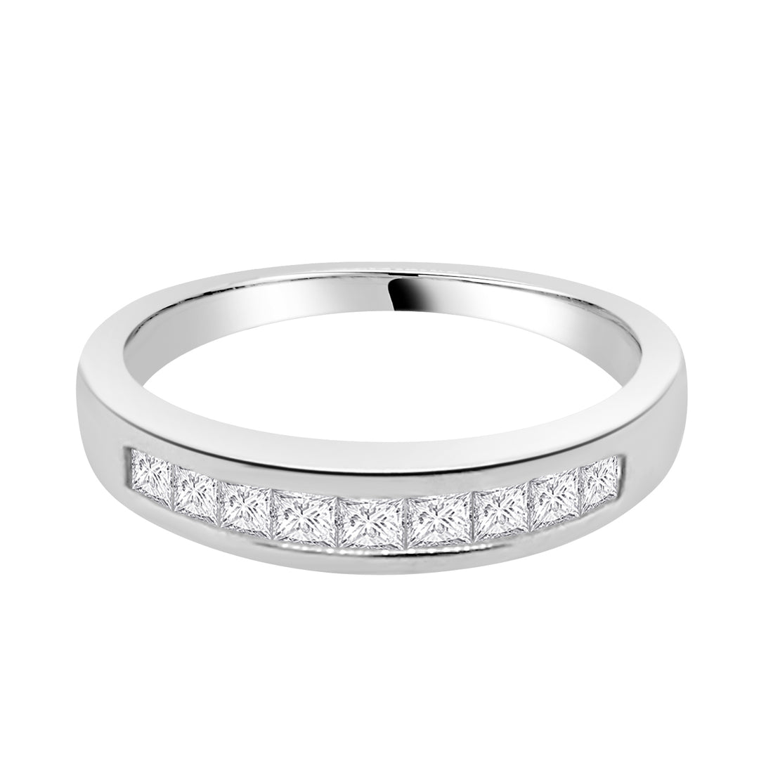 0.50 Princess Cut Natural Diamond Wedding Band in 14K White Gold