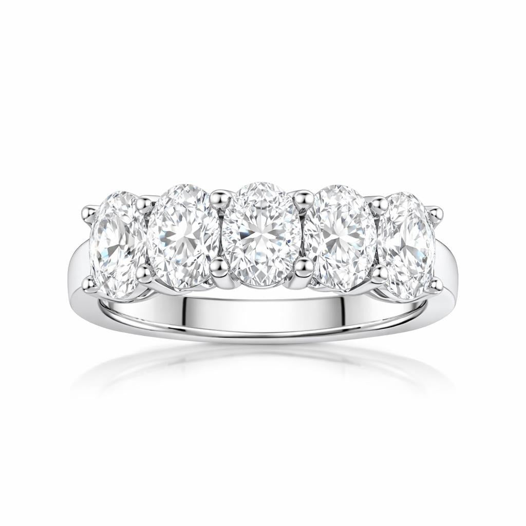 Elegant Five Stone Wedding Band in 14 Karat White Gold