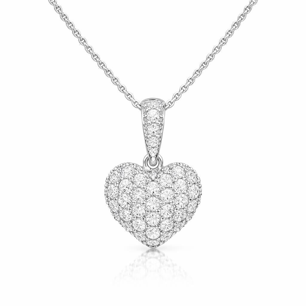 14 Karat White Gold Pave Heart Necklace
