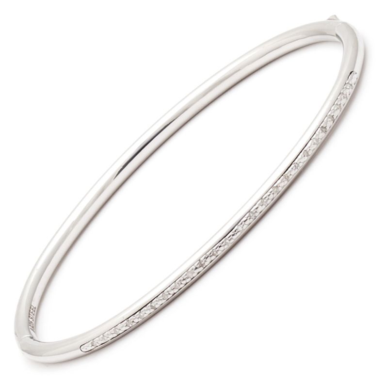 Stainless Steel Bangle Bracelet with Silver Prong Set Hinge and Natural Diamond 0.10 CT