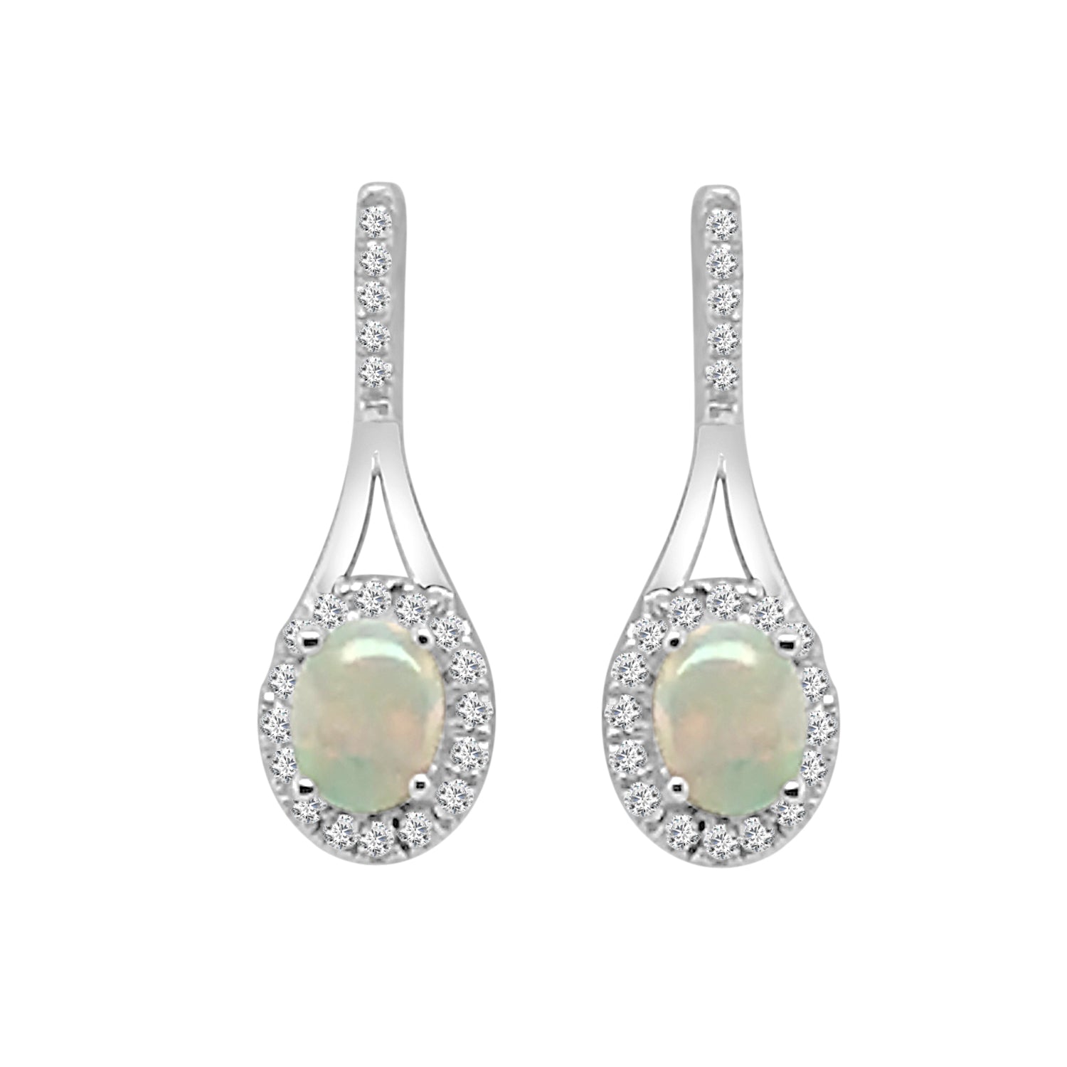 Opal 14 Karat White Gold Earrings with 0.38 Carat Total Weight