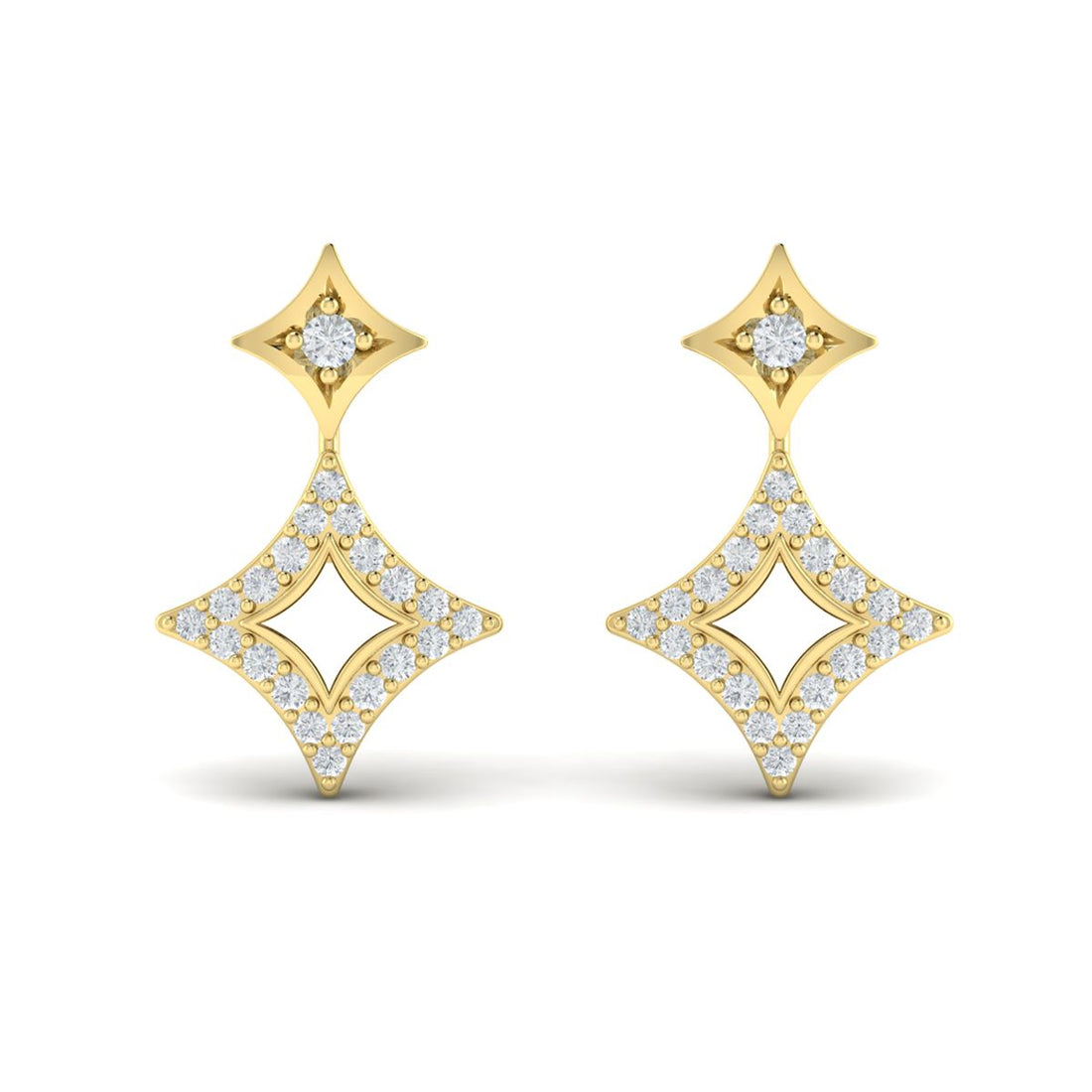 14K Yellow Gold Open Star Earrings with 0.26 Carat Natural Diamond