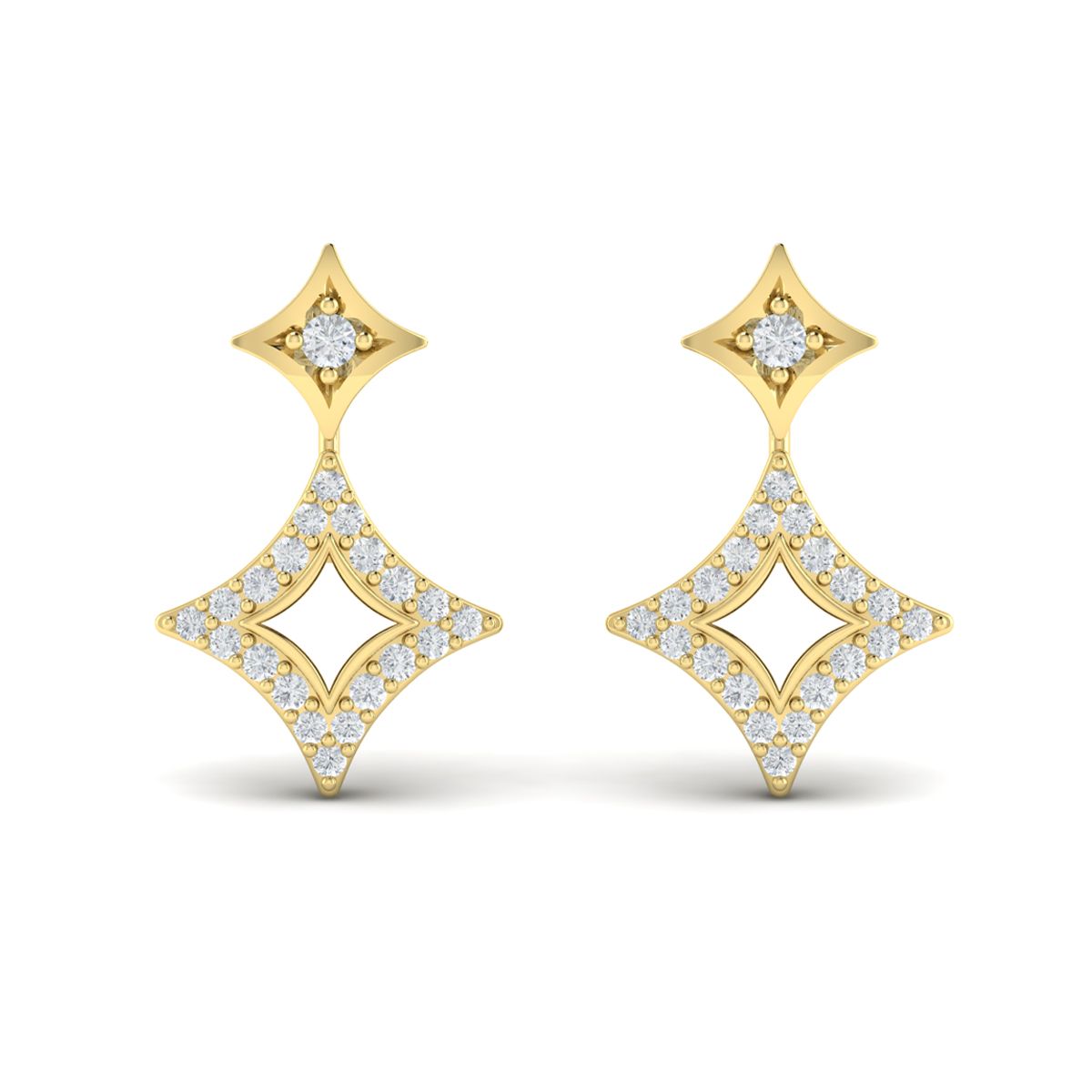 14K Yellow Gold Open Star Earrings with Natural Diamond Accent (0.26 ct)