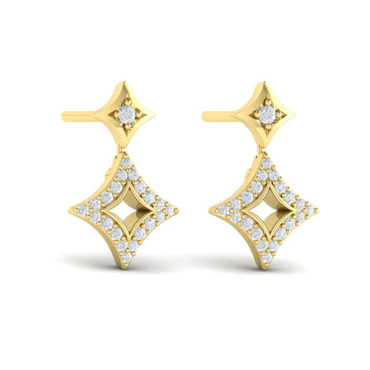 14K Yellow Gold Open Star Earrings with Natural Diamond Accent (0.26 ct)