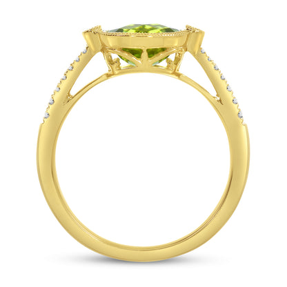 14K Yellow Gold Sideways Oval Peridot Ring - 1.53 Carats