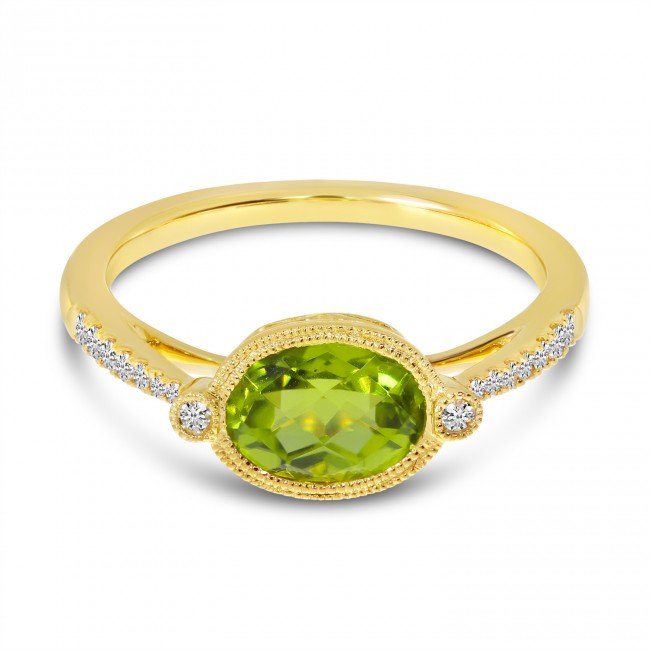 14K Yellow Gold Sideways Oval Peridot Ring - 1.53 Carats