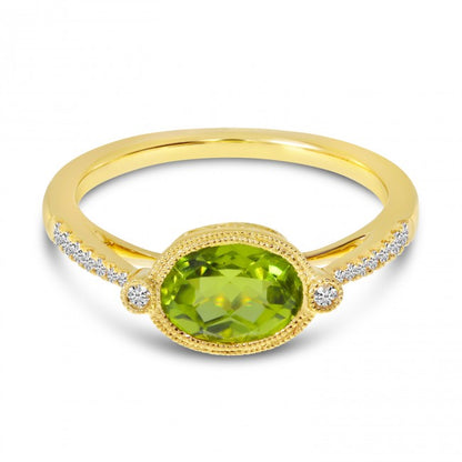 14K Yellow Gold Sideways Oval Peridot Ring - 1.53 Carats