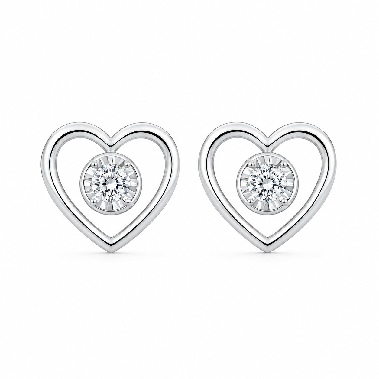 Sterling Silver Heart Earrings with Natural Diamond Accent - 0.125 Carat