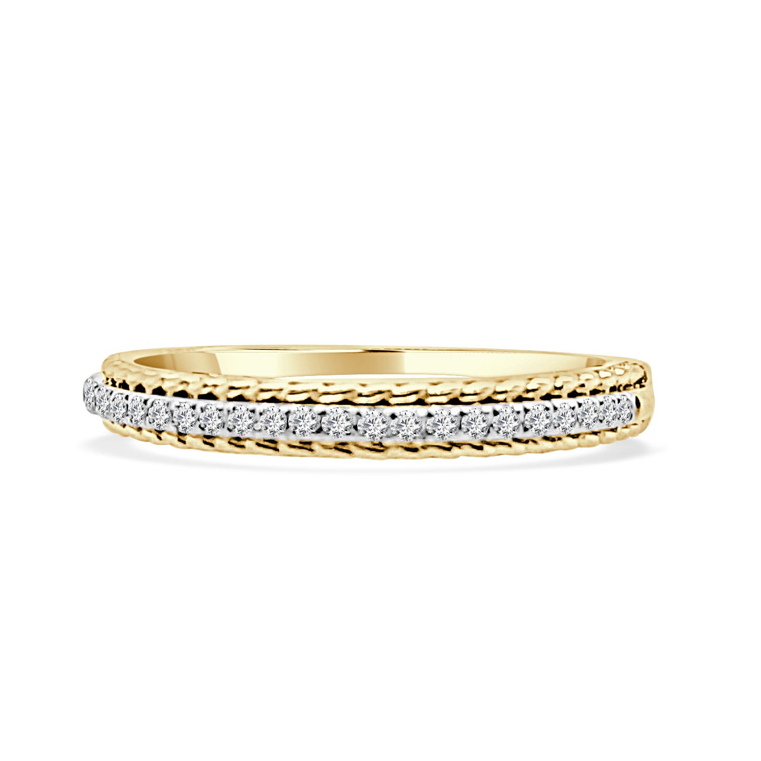 Triple Row Twist 10K Yellow Gold Ring with Natural Diamond 0.10 Carat
