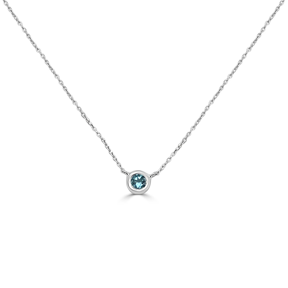 Sparkling Blue Topaz Bezel Necklace in 14K White Gold - 0.13 Carats