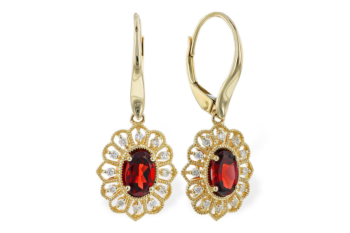 14K Yellow Gold Garnet Halo Earrings - Elegant Oval Shape, 1.08 ct