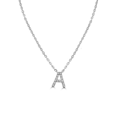 Sterling Silver Diamond Initial A Necklace with Natural 0.04 Diamond Accent