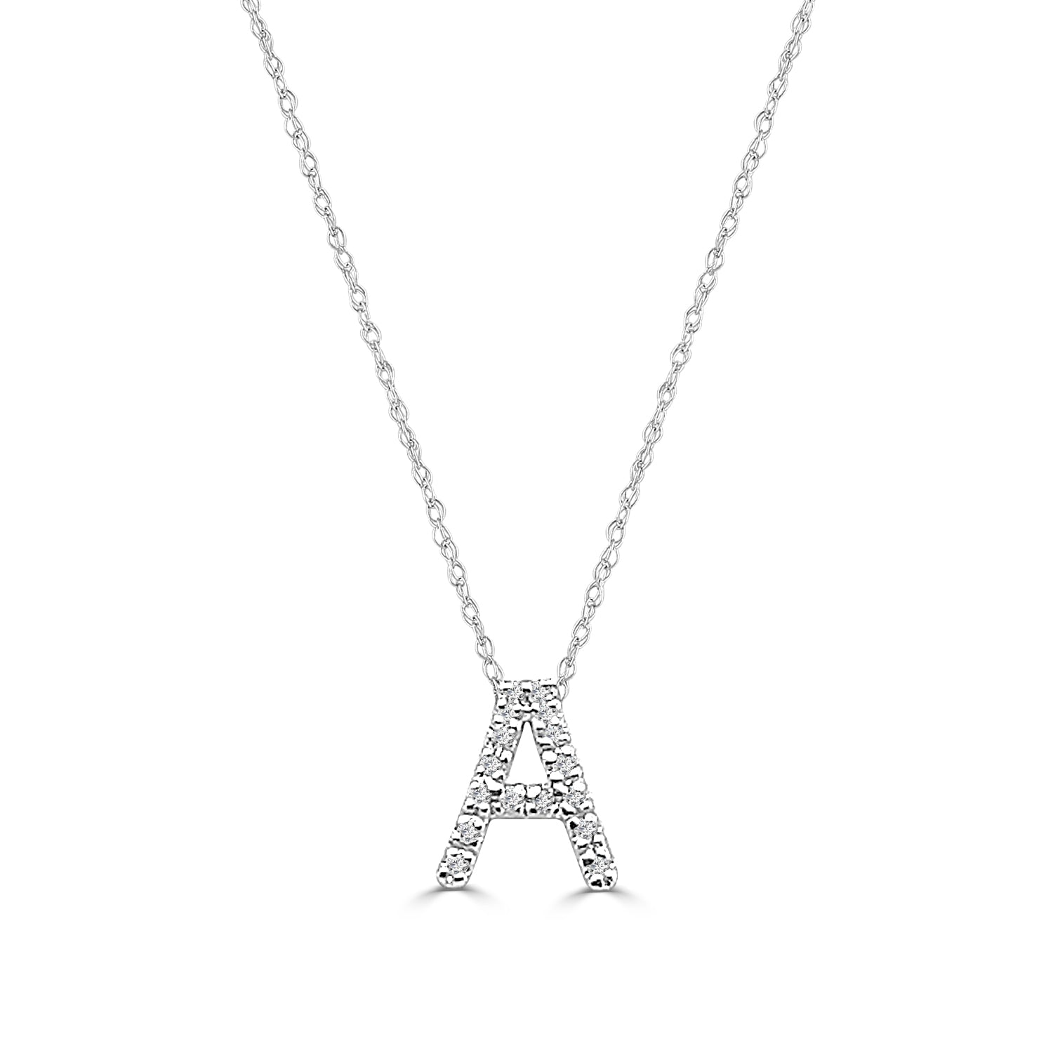 Sterling Silver Diamond Initial A Necklace with Natural 0.04 Diamond Accent