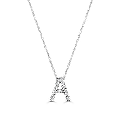 Sterling Silver Diamond Initial A Necklace with Natural 0.04 Diamond Accent