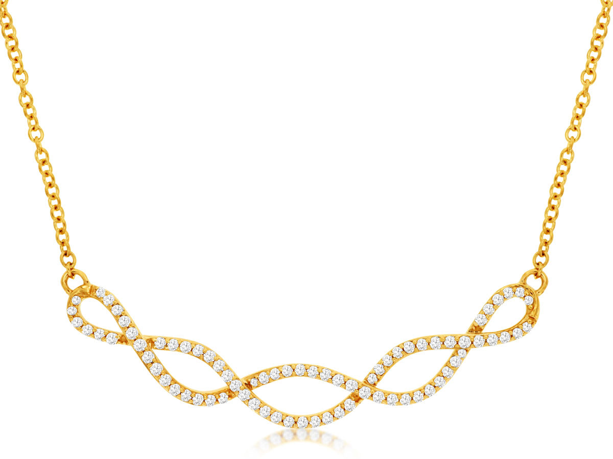 14K Yellow Gold Intertwined Stationary Statement Necklace with 0.50 Carat Natural Diamond in Round Shape