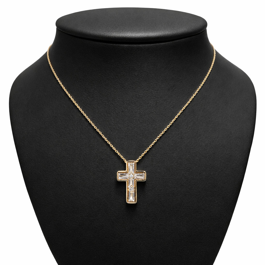 14 Karat Yellow Gold Baguette Shape Natural Diamond Necklace - 0.63 Carat
