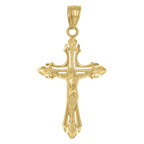 Fancy 10 Karat Yellow Gold Crucifix Necklace