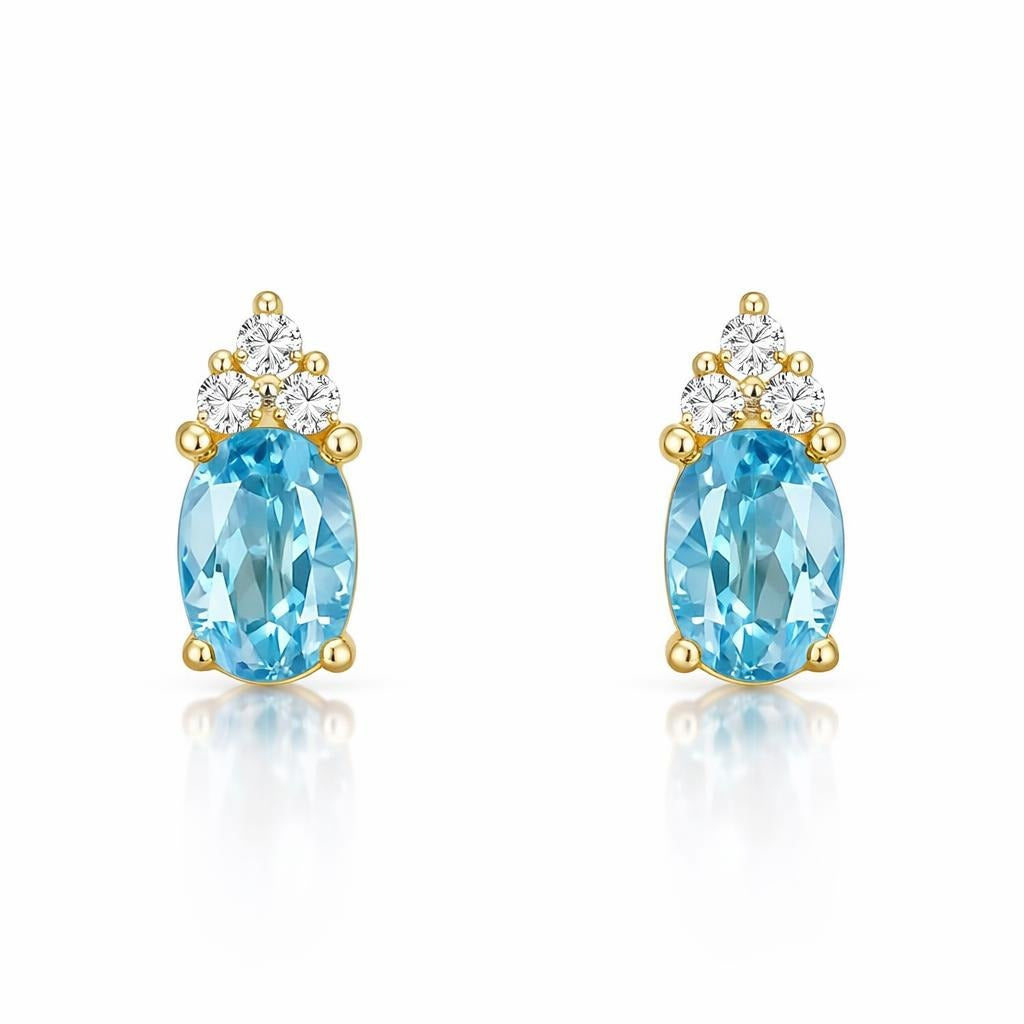 10 Karat Yellow Gold Earrings with Blue Gemstone
