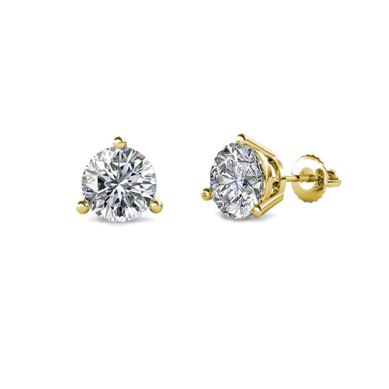 14K Yellow Gold Solitaire Stud Earrings with 1.02 ct Natural Diamond in Three Prong Setting