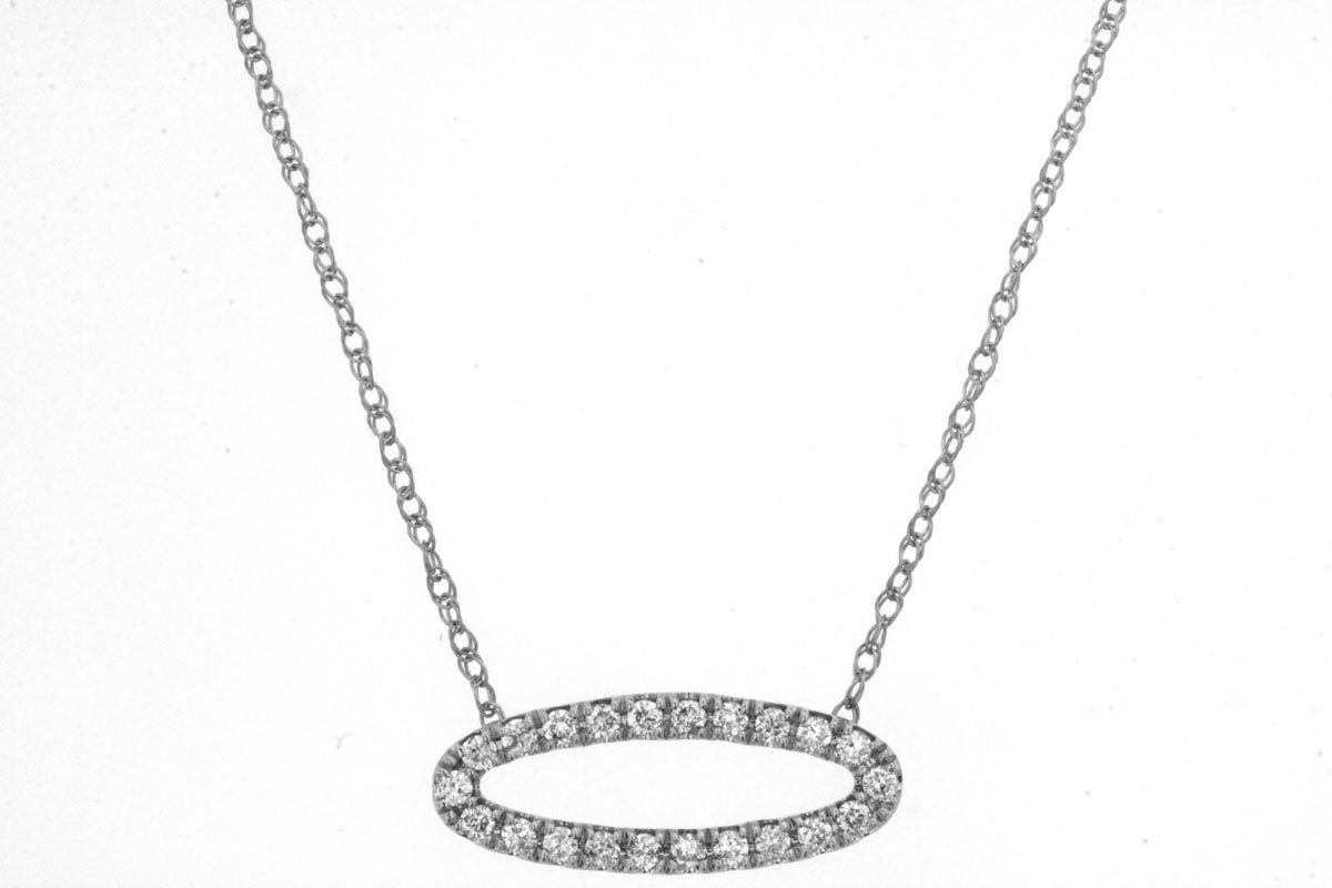 Dazzling 14K White Gold Oval Diamond Necklace with 0.15 Carat Round Natural Diamond
