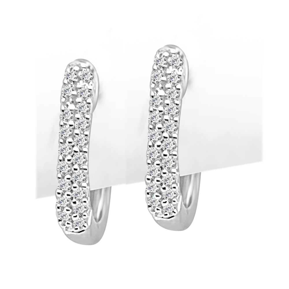 10K White Gold Natural Diamond Round Huggie Earrings - 0.16 carats