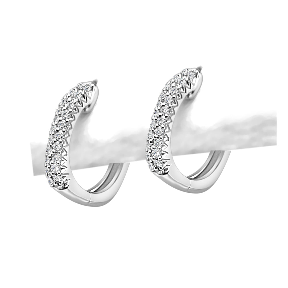 10K White Gold Natural Diamond Round Huggie Earrings - 0.16 carats
