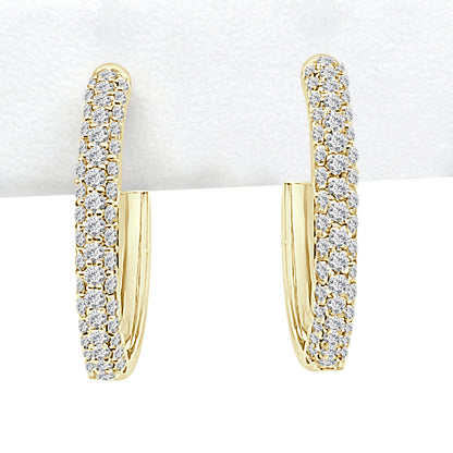 14K Yellow Gold Medium Pave Natural Diamond Earrings - 1.03 ct