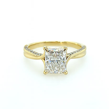 Radiant Twist 14K Yellow Gold Engagement Ring with 2.00 Lab Diamond Bridge