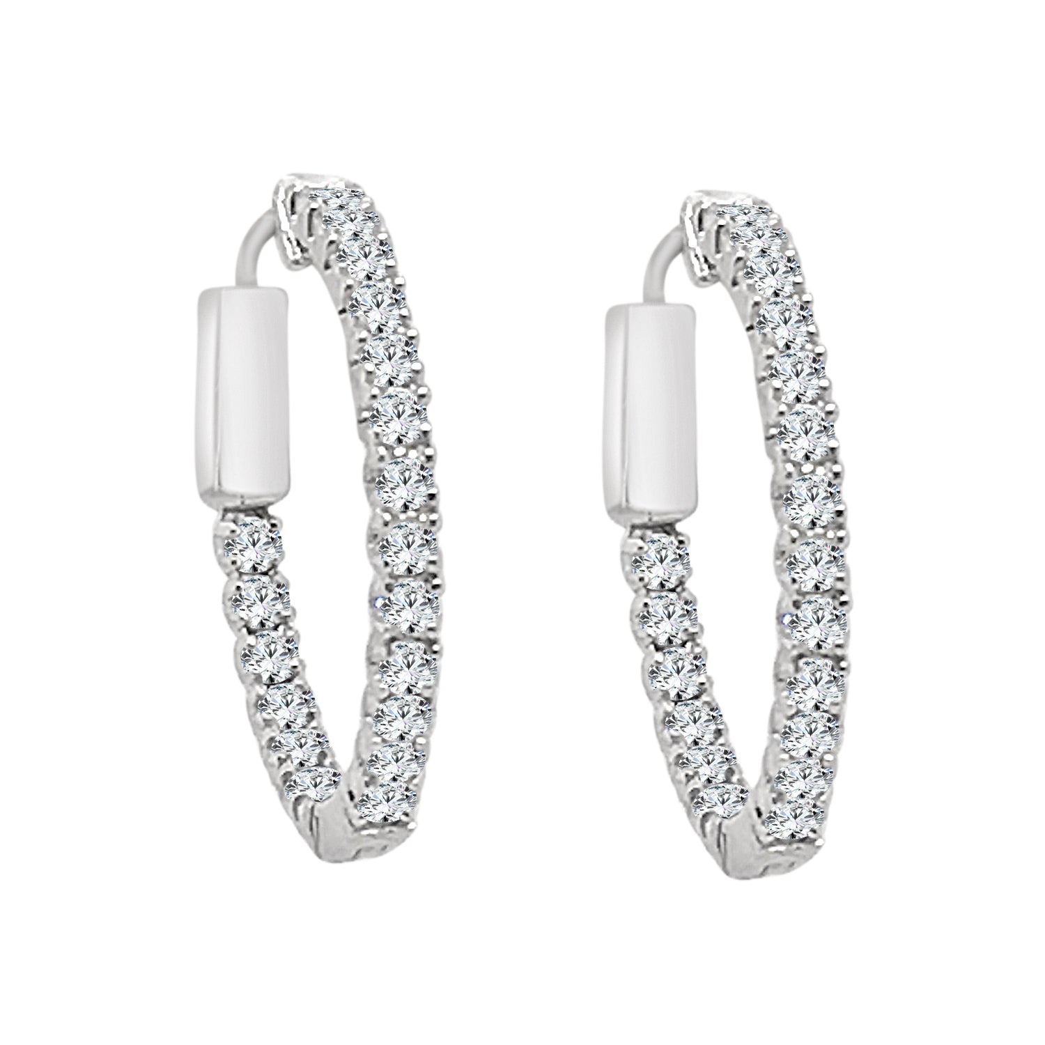 14K White Gold Inside Out Diamond Earrings - 0.75 Carat