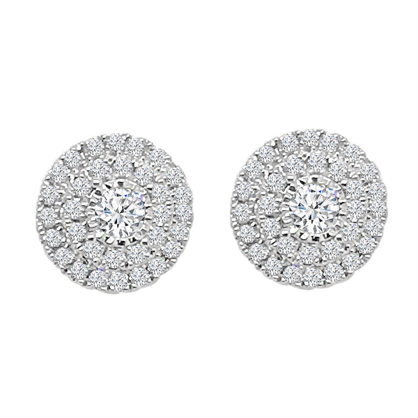 10K White Gold Natural Diamond Illusion Double Halo Earrings, 0.75 Carat