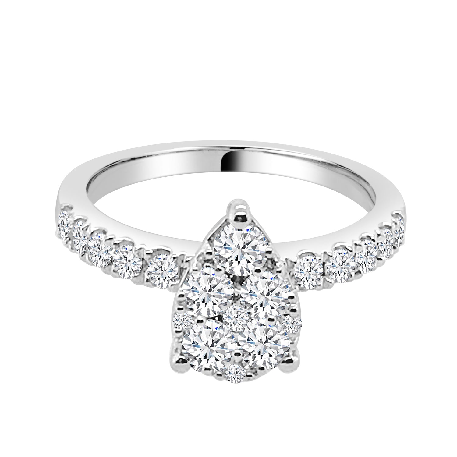 10K White Gold Natural Diamond Pear Cluster Engagement Ring - 1.00 ct