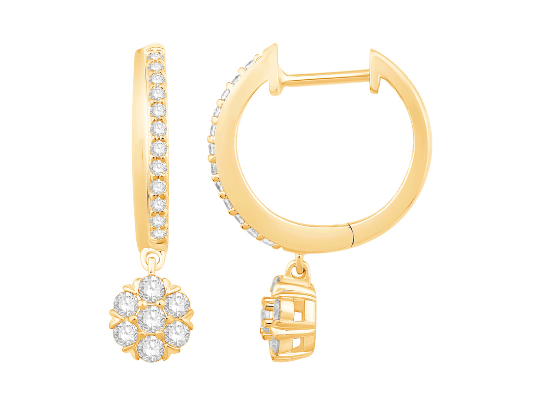 10 Karat Yellow Gold Pave Drop Earrings