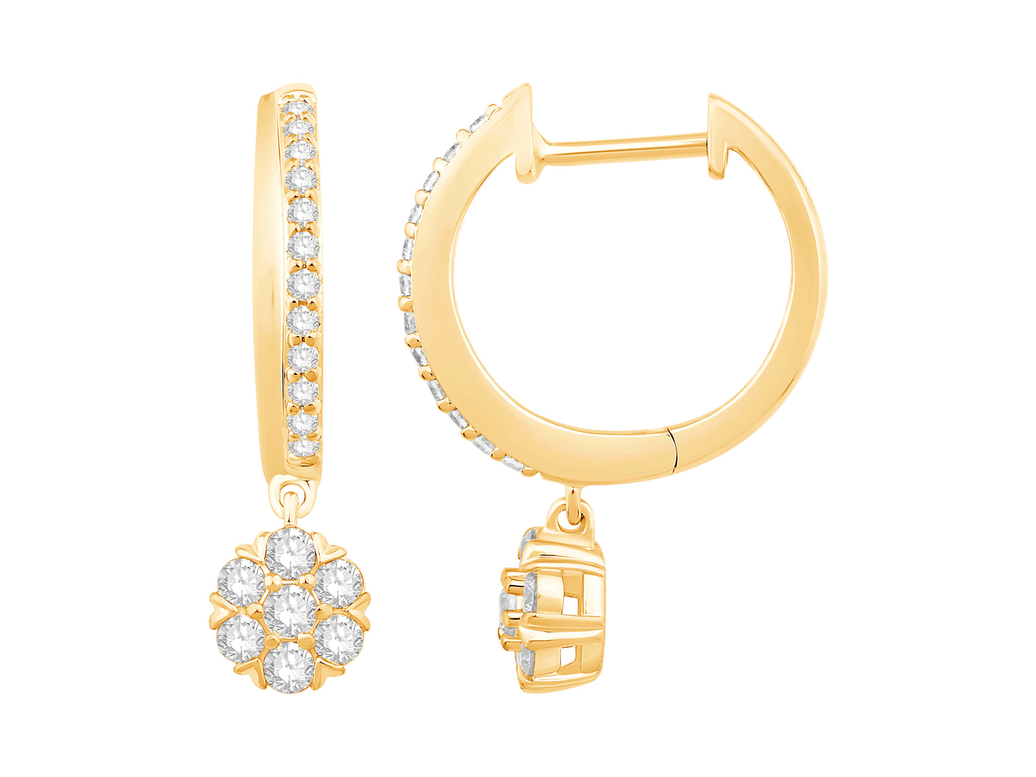 10 Karat Yellow Gold Pave Drop Earrings