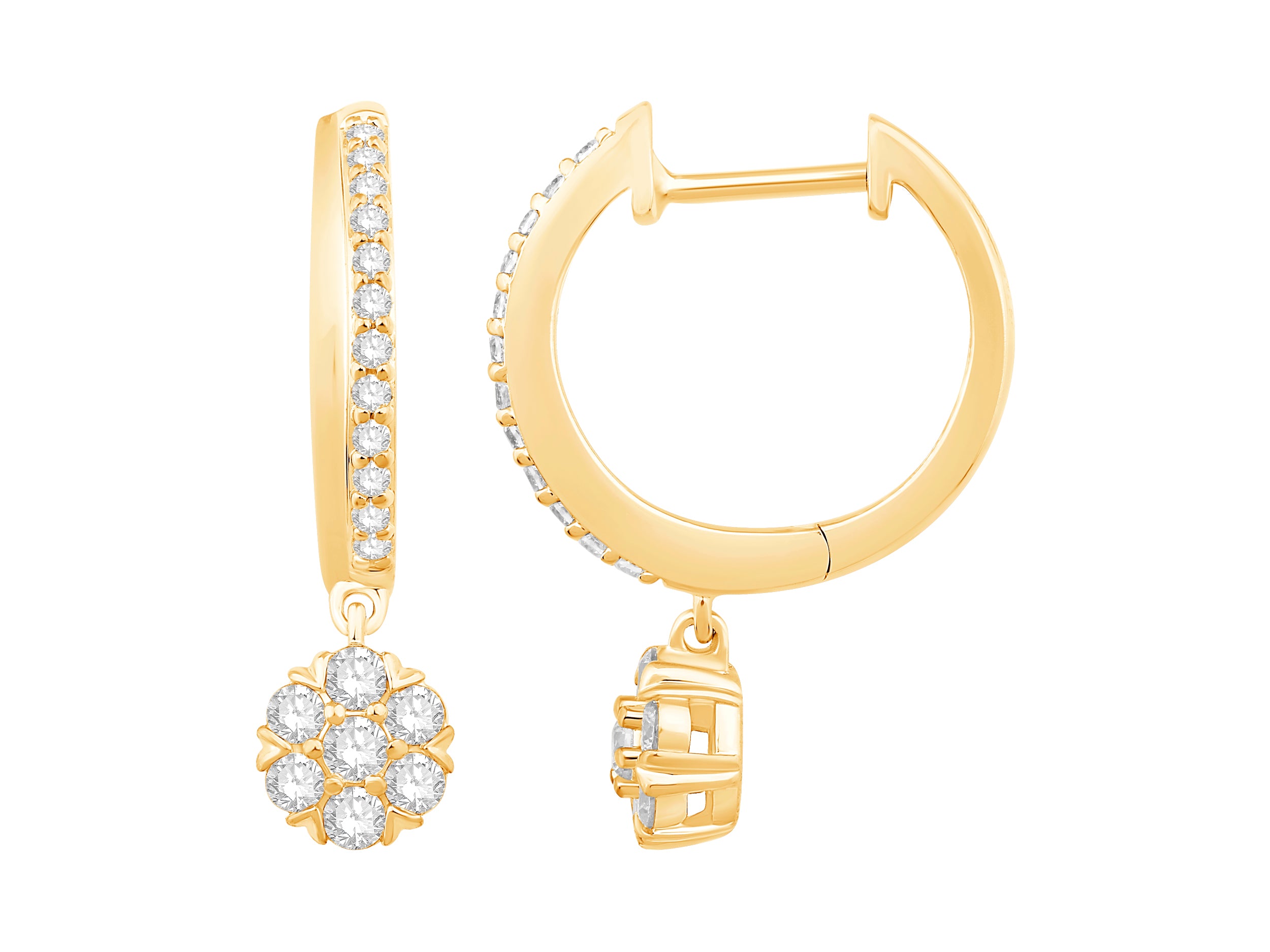 10 Karat Yellow Gold Pave Drop Earrings