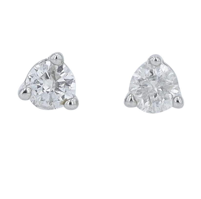 14K White Gold Natural Diamond Solitaire Studs (Round Shape, 0.10 ct)