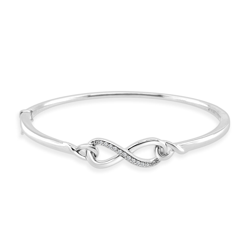 Sparkling Sterling Silver Infinity Diamond Bangle Bracelet with Natural Round Cut Diamonds (0.110 ct)