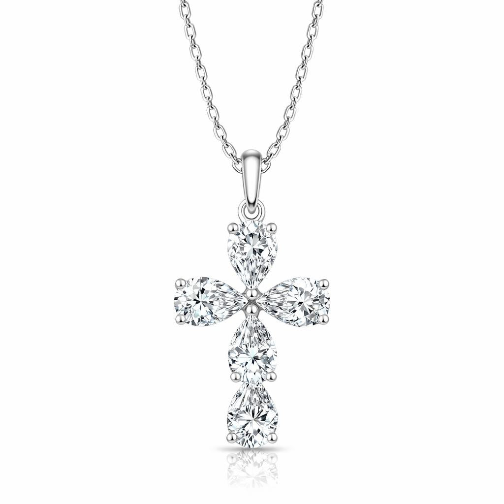 14 Karat White Gold Cross Necklace