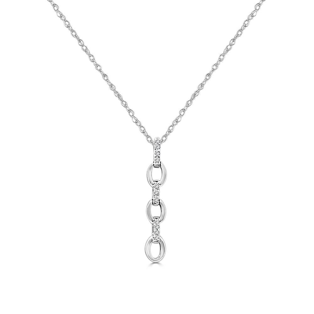 10K White Gold Natural Diamond Drop Link Necklace with 0.05 Carat Diamond
