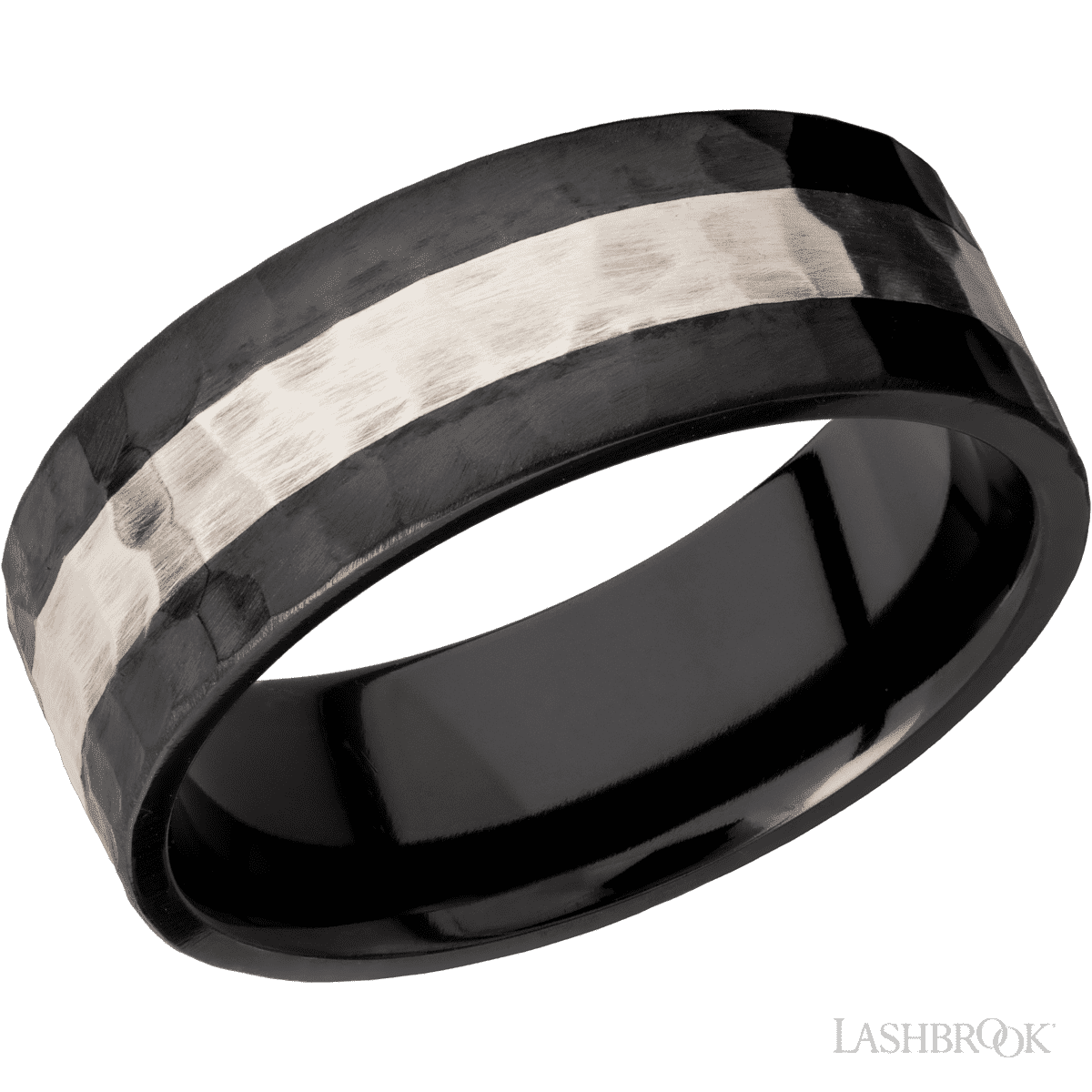 Hammered Zirconium Wedding Band with Sterling Inlay - Size 10