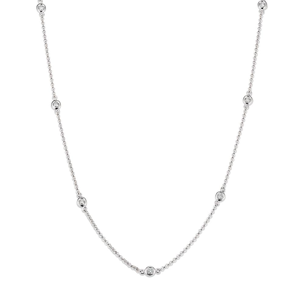 14 Karat White Gold Round Shape 0.33 Natural Diamond Station Necklace
