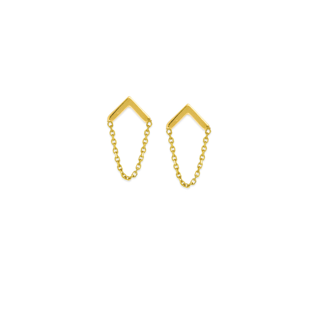 Upside Down V Chain Earrings in 14 Karat Yellow Gold