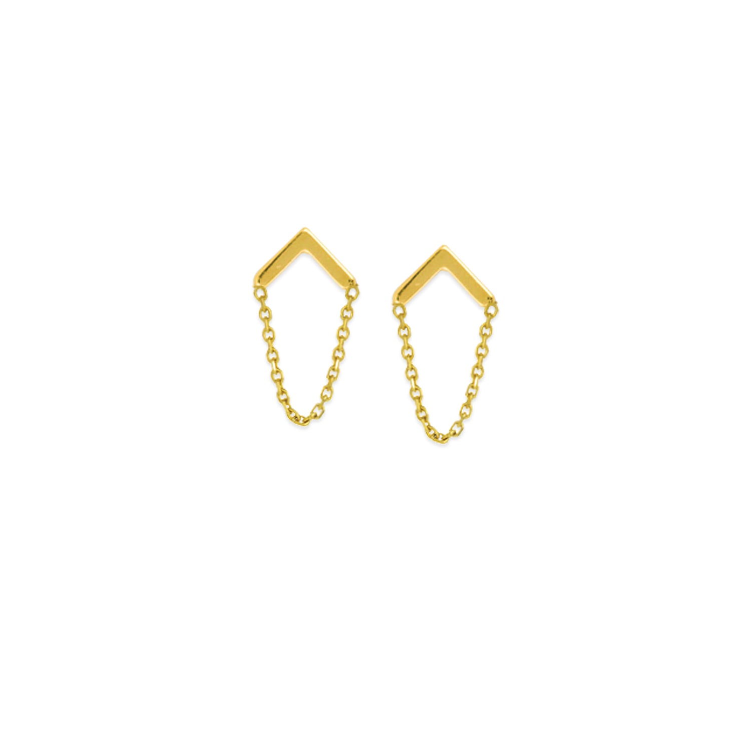 Upside Down V With Chain 14K Yellow Gold Earrings